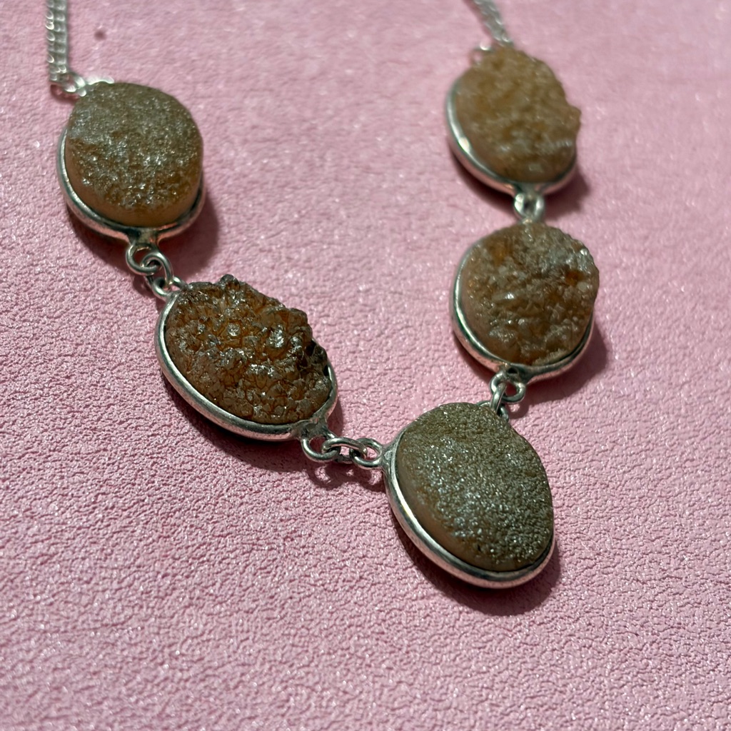 Sterling Silver Titanium Druzy Necklace 110$